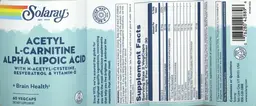 Label for Acetyl L-Carnitine Alpha Lipoic Acid