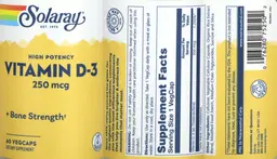 Label for High Potency Vitamin D-3 250 mcg