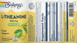 Label for L-Theanine Chewables 200 mg Natural Lemon Lime Flavor