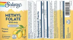 Label for Methyl Folate Lozenges 800 mcg Natural Lemon Flavor