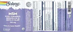 Label for MSM 750 mg with Turmeric, Boswellia & Devil's Claw