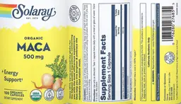 Label for Organic Maca 500 mg