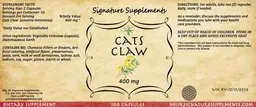Label for Cats Claw 400 mg