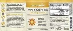 Label for Vitamin D3 125 mcg (5,000 IU)