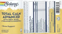 Label for Total Calm Advanced with Holy Basil, L-Theanine & Rhodiola