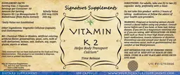 Label for Vitamin K 2