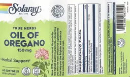 Label for Oil of Oregano 150 mg