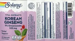 Label for Korean Ginseng 535 mg