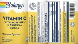 Label for Vitamin C with Rose Hips & Acerola 500 mg