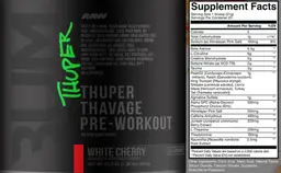 Label for Thuper Thavage Pre-Workout White Cherry