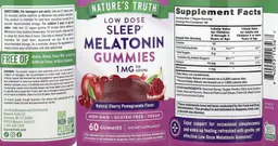 Label for Low Dose Melatonin Gummies 1 mg Natural Cherry Pomegranate Flavor