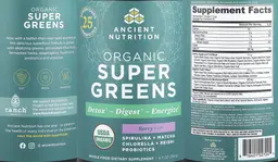 Label for Organic Super Greens Berry Flavor