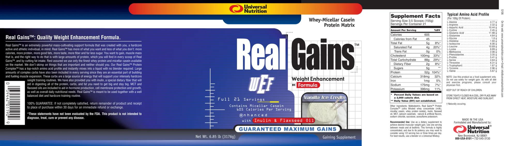 Label for Real Gains Vanilla Ice Cream