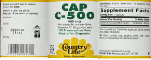 Label for Cap C-500 500 mg