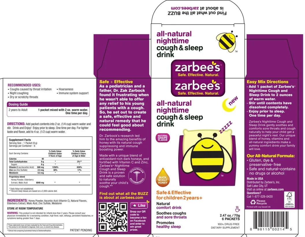 Label for All-Natural Nighttime Cough & Sleep Drink Natural Grape Flavor