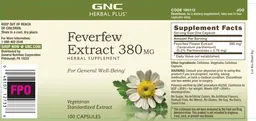 Label for Feverfew Extract 380 mg