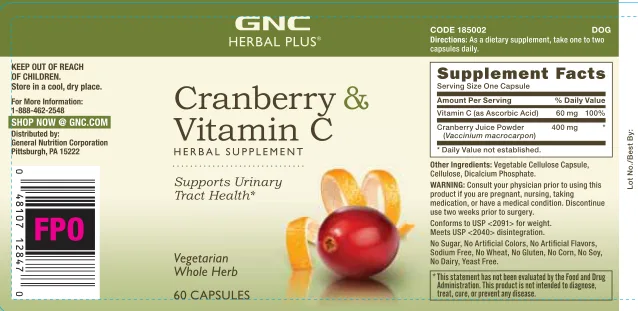 Label for Cranberry & Vitamin C
