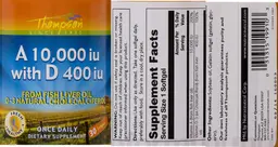 Label for A 10,000 IU with D 400 IU