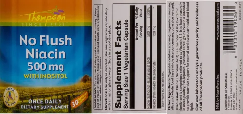 Label for No Flush Niacin 500 mg