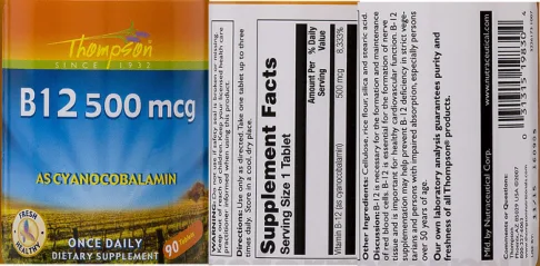 Label for B12 500 mcg