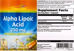 Label for Alpha Lipoic Acid 250 mg