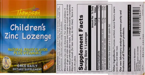 Label for Children's Zinc Lozenge