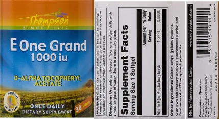 Label for E One Grand 1000 IU