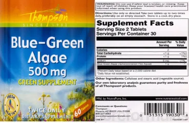Label for Blue-Green Algae 500 mg
