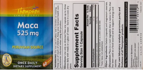 Label for Maca 525 mg
