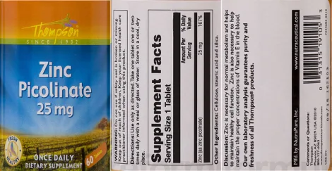 Label for Zinc Picolinate 25 mg
