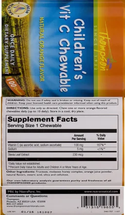 Label for Children's Vit C Chewables Natural Orange Flavor