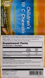 Label for Children's Vit C Chewables Natural Orange Flavor