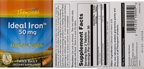 Label for Ideal Iron 50 mg