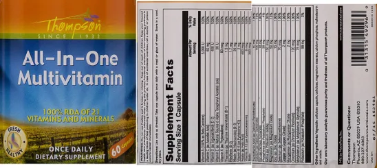 Label for All-In-One Multivitamin