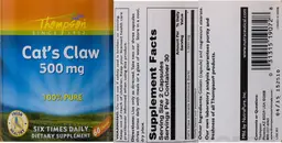 Label for Cat's Claw 500 mg