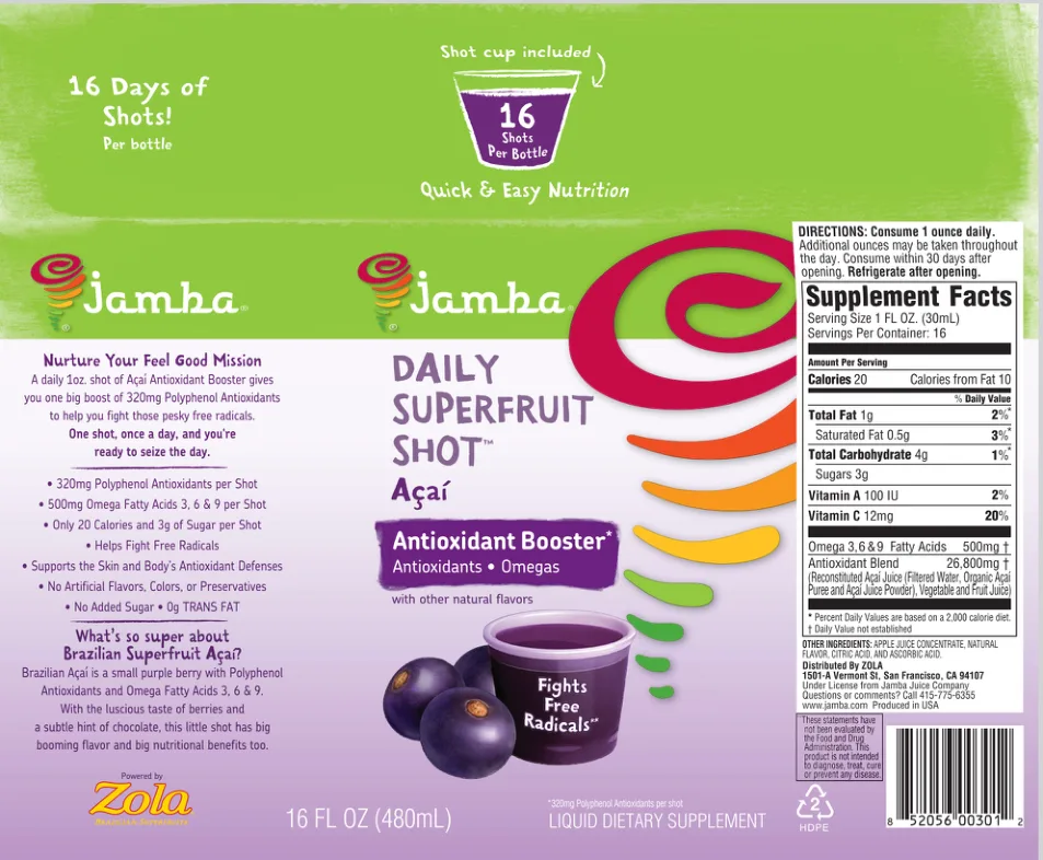 Label for Daily Superfruiti Shot Acai
