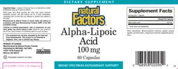Label for Alpha-Lipoic Acid 100 mg