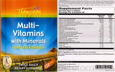 Label for Multi-Vitamins With Minerals