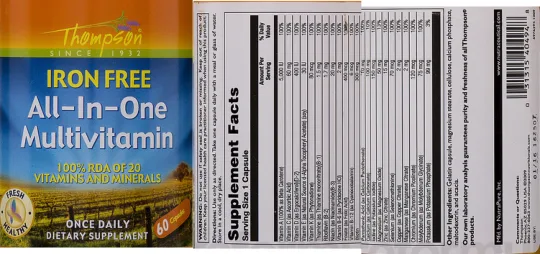 Label for Irom Free All-In-One Multivitamin