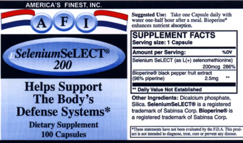 Label for E Selenium SeLECT 200