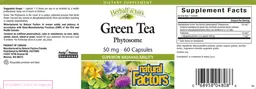 Label for HerbalFactors Green Tea Phytosome 50 mg