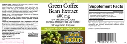 Label for Green Coffee Bean Extract 400 mg