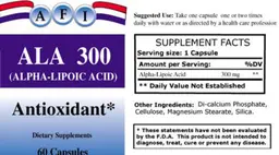 Label for ALA 300 (Alpha-Lipoic Acid)