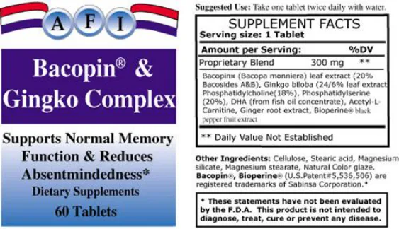 Label for Bacopin & Gingko Complex