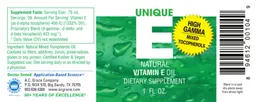 Label for UNIQUE E Natural Vitamin E Oil