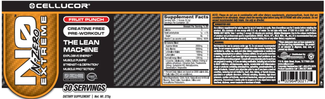 Label for N0 N-Zero Extreme Fruit Punch