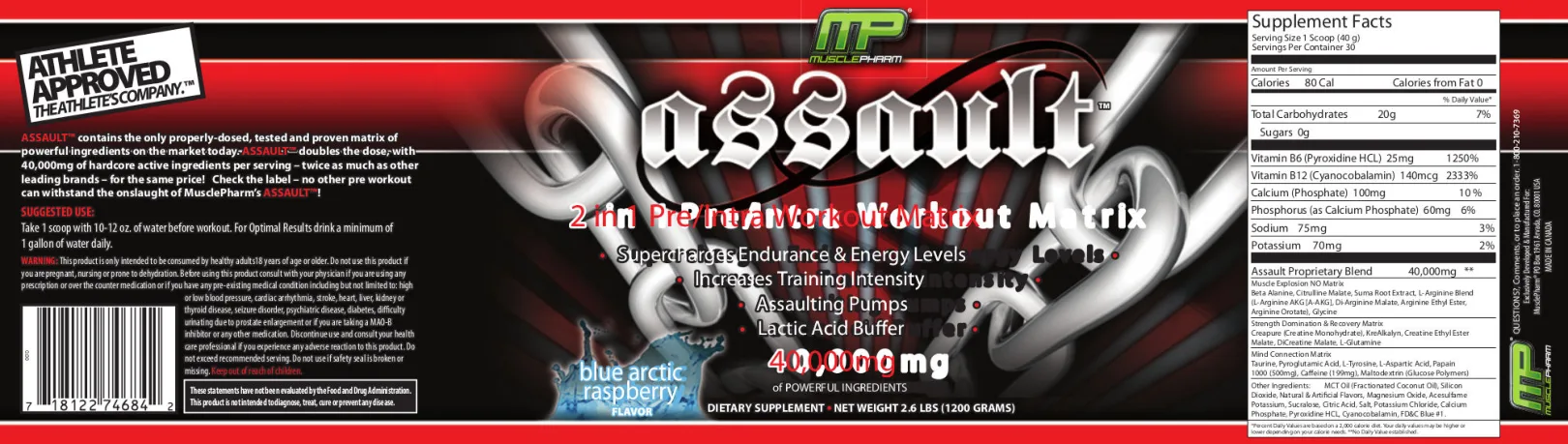Label for Assault Blue Arctic Raspberry Flavor