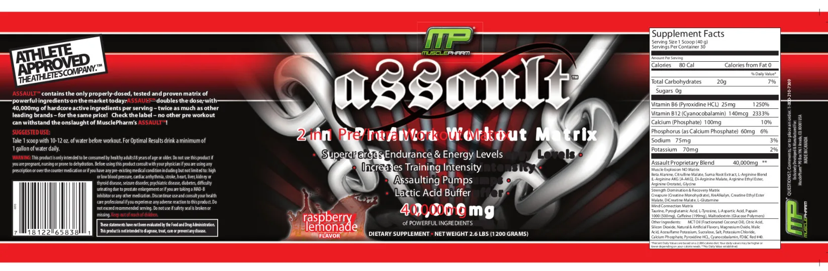 Label for Assault Raspberry Lemonade Flavor