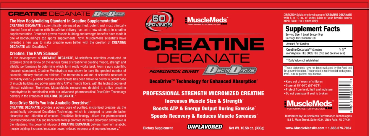 Label for Creatine Decanate Unflavored