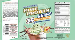 Label for Pure Protein Shake Chocolate Mint